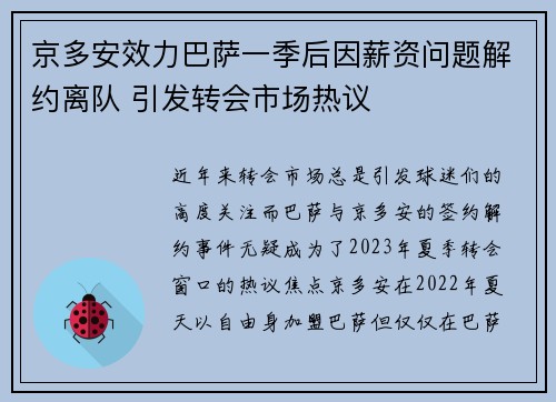 京多安效力巴萨一季后因薪资问题解约离队 引发转会市场热议